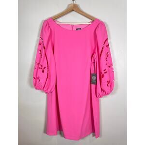 NWT Vince Camuto Womens Plus Size Shift Dress Pink Balloon Sleeve Eyelet 18W